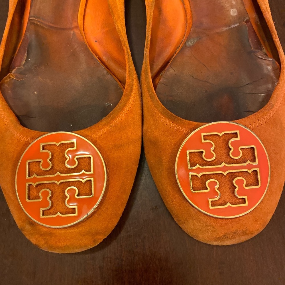 Tory Burch Orange Suede Flats Sz 11